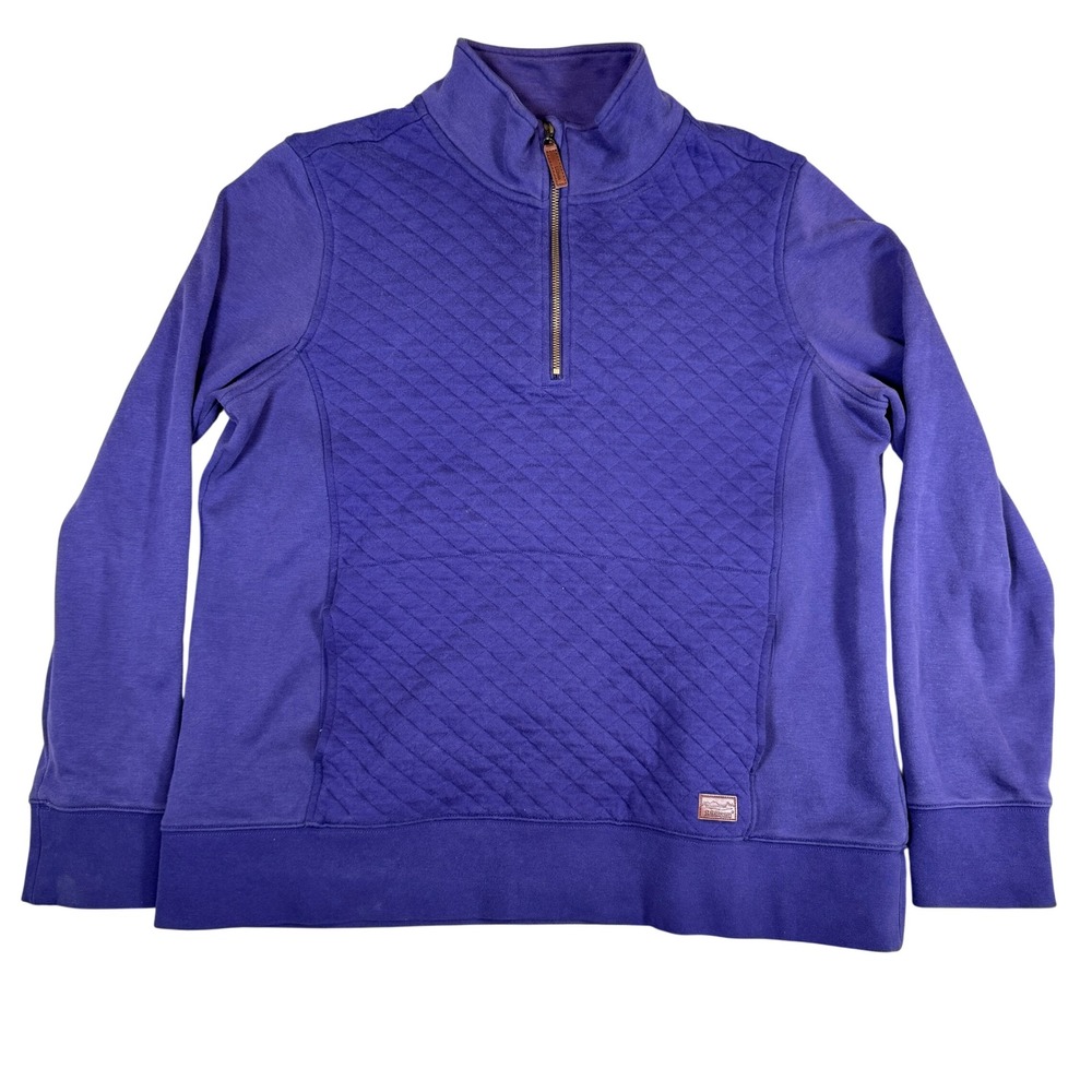 LL Bean Quilted Quarter Zip Pullover Purple Diamond Quilt Sweatshirt XL